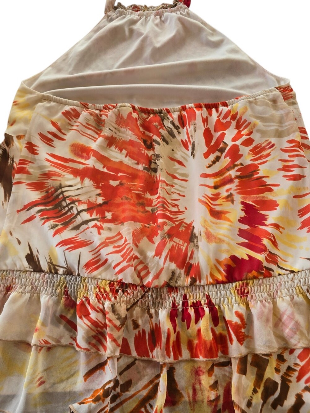 Alyx Tropical Print Multicolor Orange White Halter Top Blouse L - Picture 5 of 9
